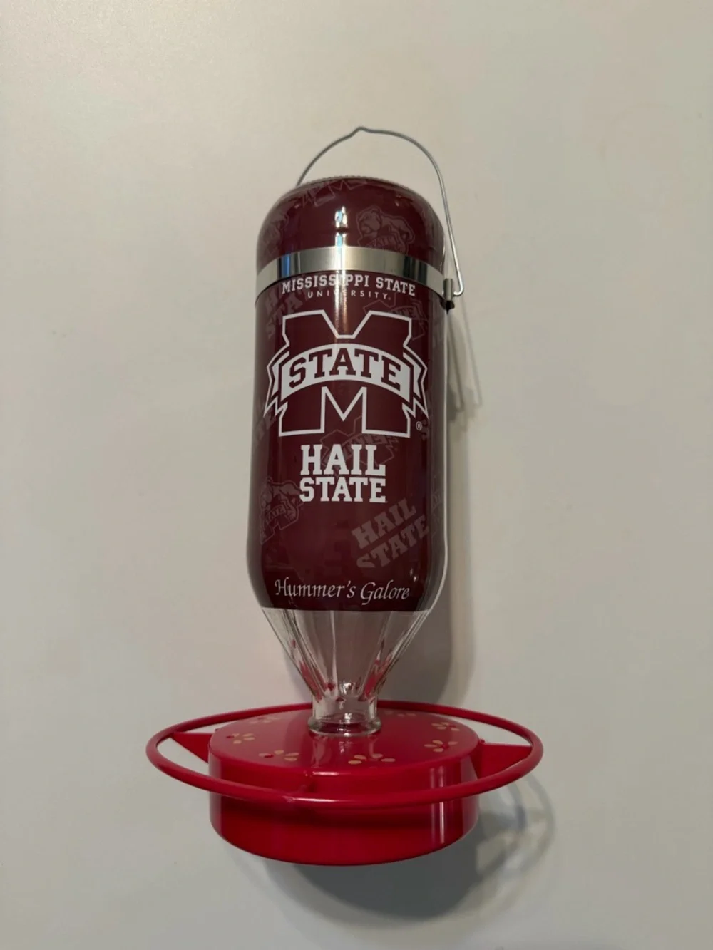 Mississippi State Maroon Glass Hummingbird Feeder